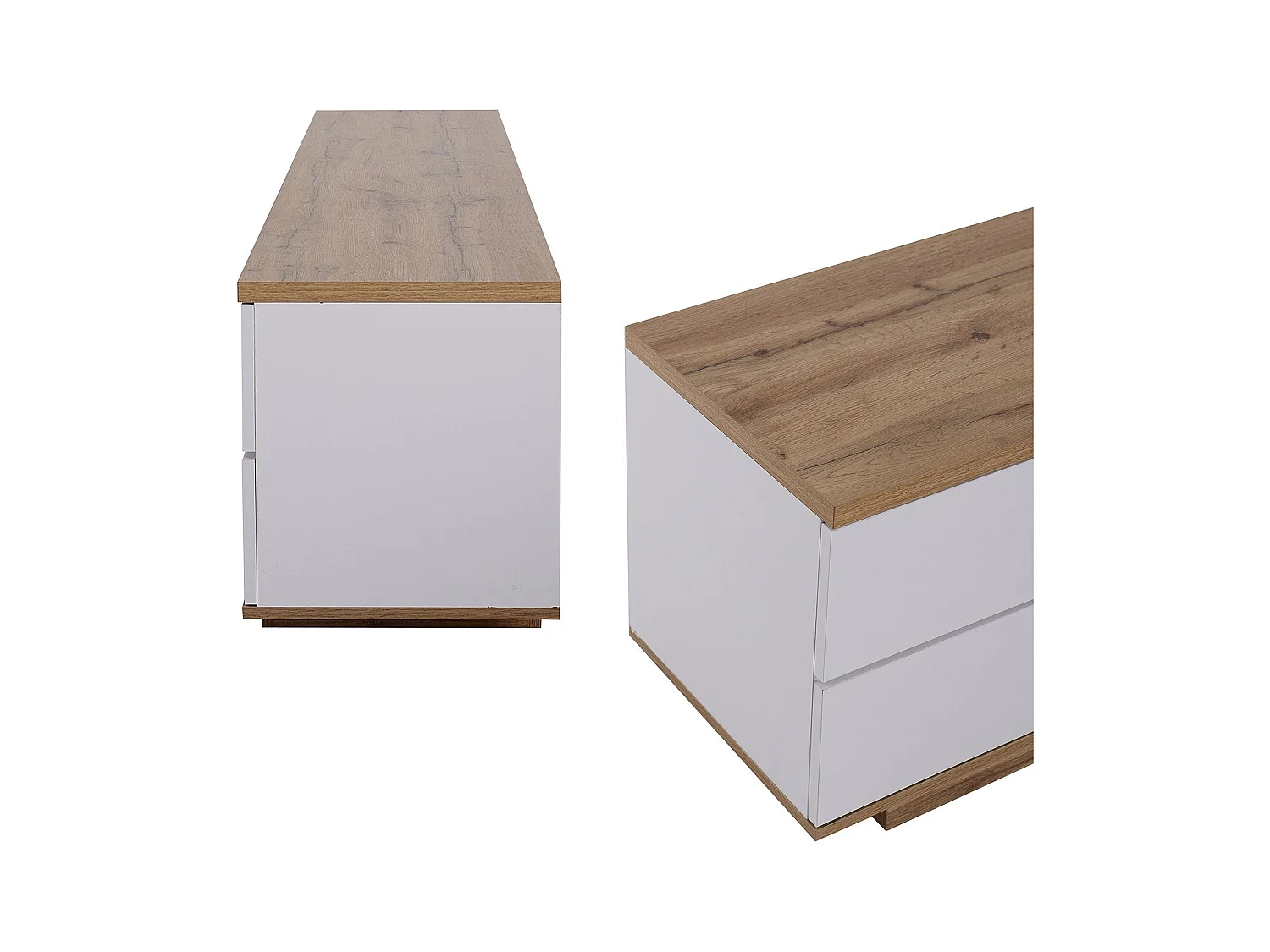 Lowboard TV-Schrank in weißer Ausführung mit Holzmaserung (180 L x 38 B x 46 H cm), TV-Board Fernsehschrank Kommode für Wohnzimmer Schlafzimmer