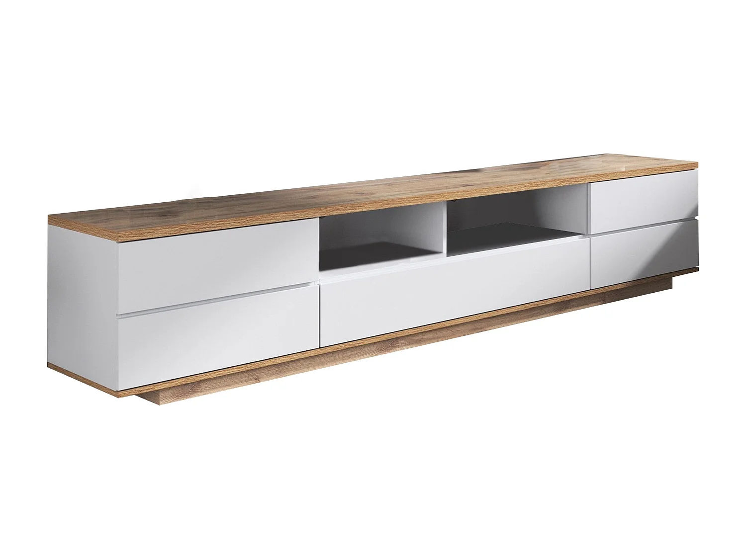 Lowboard TV-Schrank in weißer Ausführung mit Holzmaserung (180 L x 38 B x 46 H cm), TV-Board Fernsehschrank Kommode für Wohnzimmer Schlafzimmer