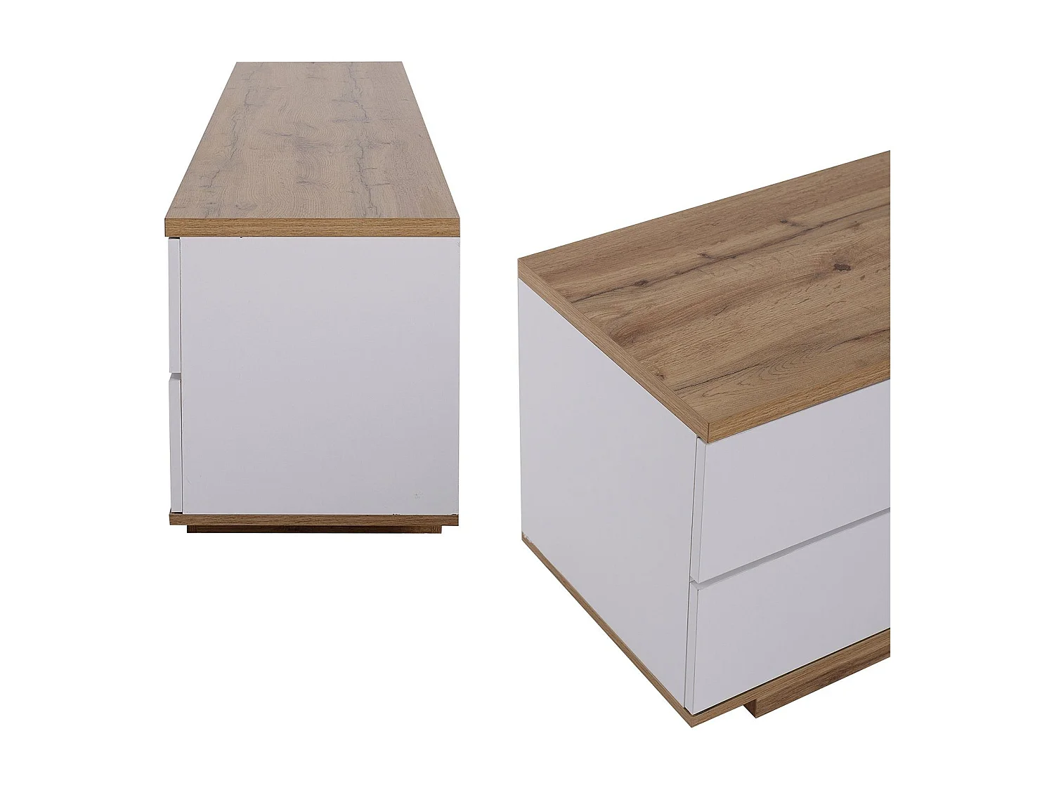 Lowboard TV-Schrank in weißer Ausführung mit Holzmaserung (180 L x 38 B x 46 H cm), TV-Board Fernsehschrank Kommode für Wohnzimmer Schlafzimmer