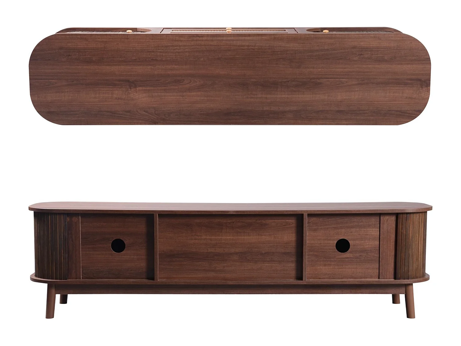 Lowboard TV-Schrank Natürlicher Holz mit Rattantüren Massivholzbeinen (Natürlicher Landhausstil TV-Ständer mit Türen & Schubladen, 170 cm), TV-Board Fernsehschrank