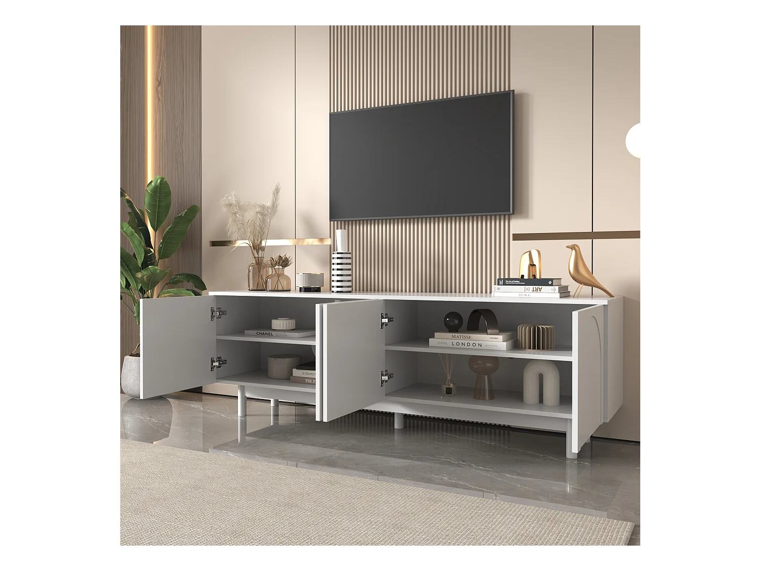 Lowboard Moderner TV-Schrank Mit Verstellbare Einlegeplatten 175x38x56 cm (Leichte Lowboard-TV-Möbel im Luxusstil), TV-Board für Wohnzimmer Schlafzimmer Esszimmer