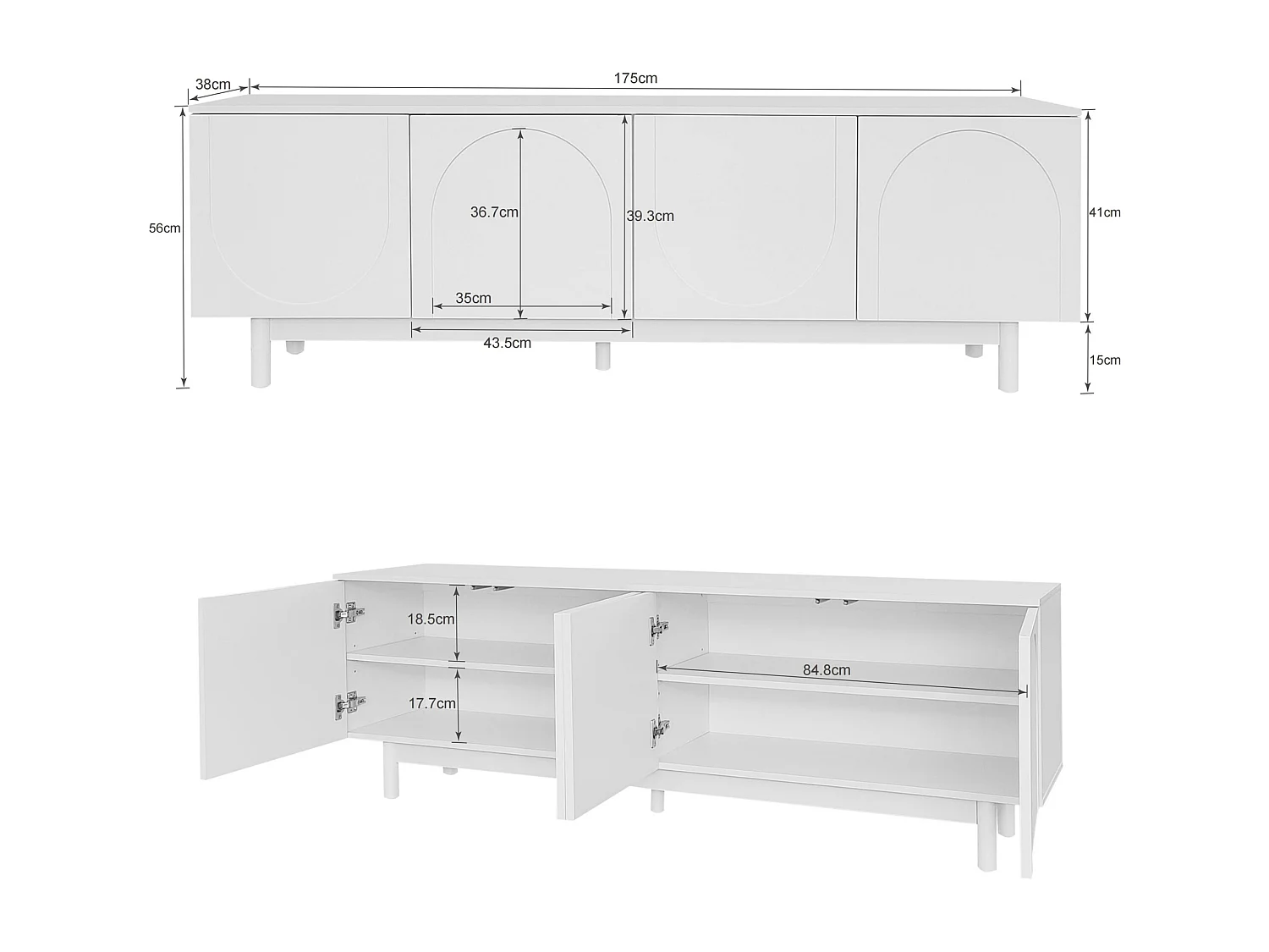 Lowboard Moderner TV-Schrank Mit Verstellbare Einlegeplatten 175x38x56 cm (Leichte Lowboard-TV-Möbel im Luxusstil), TV-Board für Wohnzimmer Schlafzimmer Esszimmer