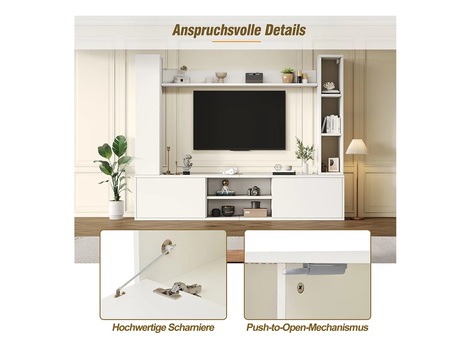 TV Wohnwand-set mit Vitrinen (Komplett-Set, 4-St),Mediawand inkl.TV-Board,Standregal und 2 Wandregal,TV Möbel-Set,TV-Schrank,stehend&hängend