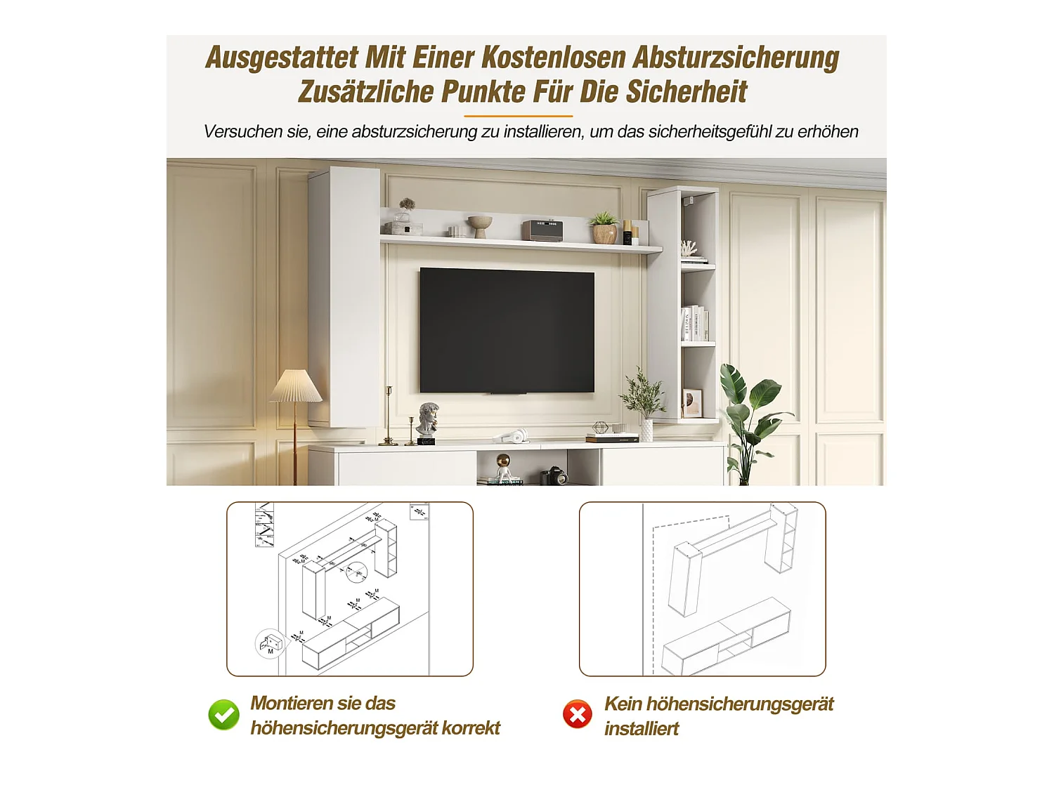 TV Wohnwand-set mit Vitrinen (Komplett-Set, 4-St),Mediawand inkl.TV-Board,Standregal und 2 Wandregal,TV Möbel-Set,TV-Schrank,stehend&hängend