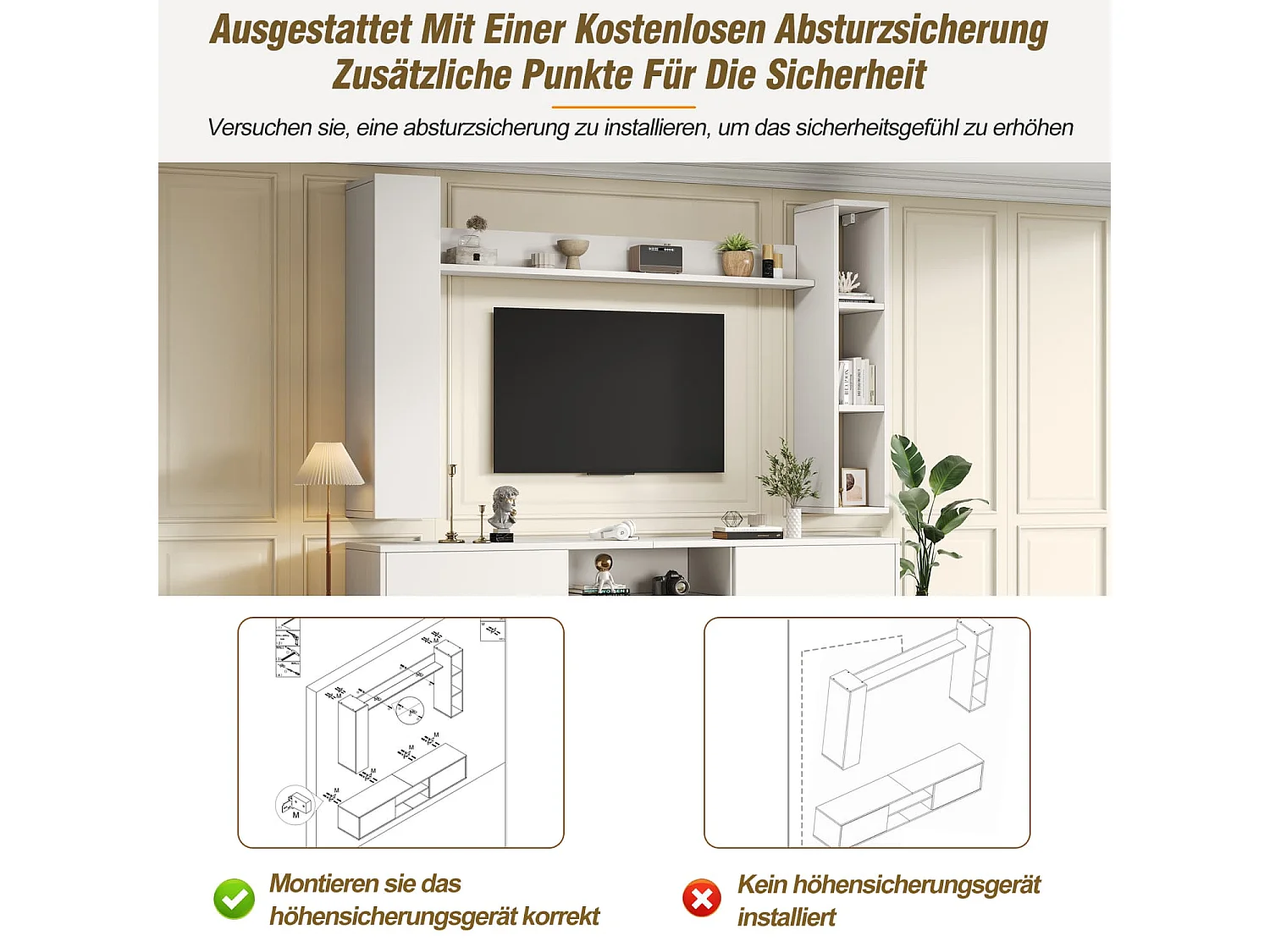TV Wohnwand-set mit Vitrinen (Komplett-Set, 4-St),Mediawand inkl.TV-Board,Standregal und 2 Wandregal,TV Möbel-Set,TV-Schrank,stehend&hängend