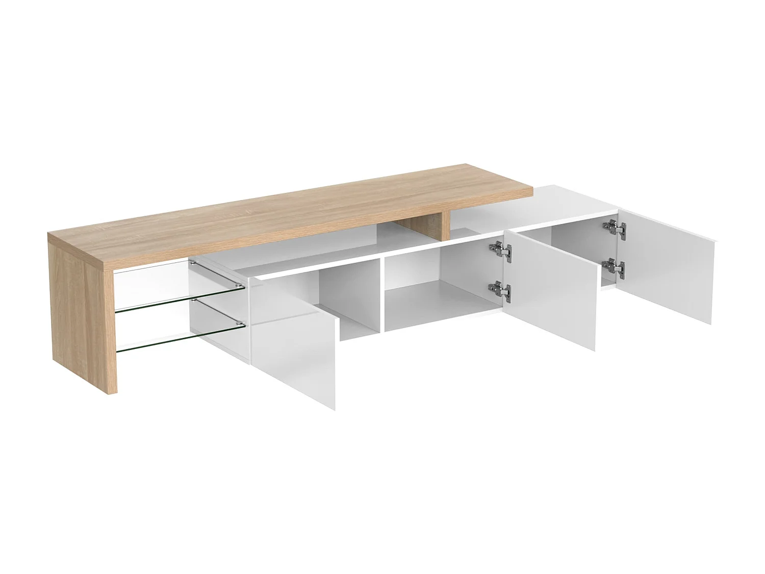Lowboard TV-Schrank im Hochglanz mit LED-Beleuchtung (197,5 L x 39 B x 42 H cm), TV-Board Fernsehschrank Kommode für Wohnzimmer Schlafzimmer