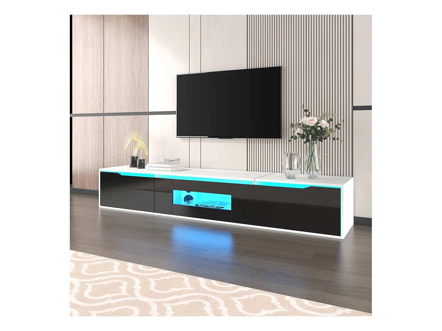Lowboard Hochglanz-TV-Schrank mit farbwechselndem LED-Licht (180 × 30 × 35cm), TV-Board Fernsehschrank für Wohnzimmer Schlafzimmer