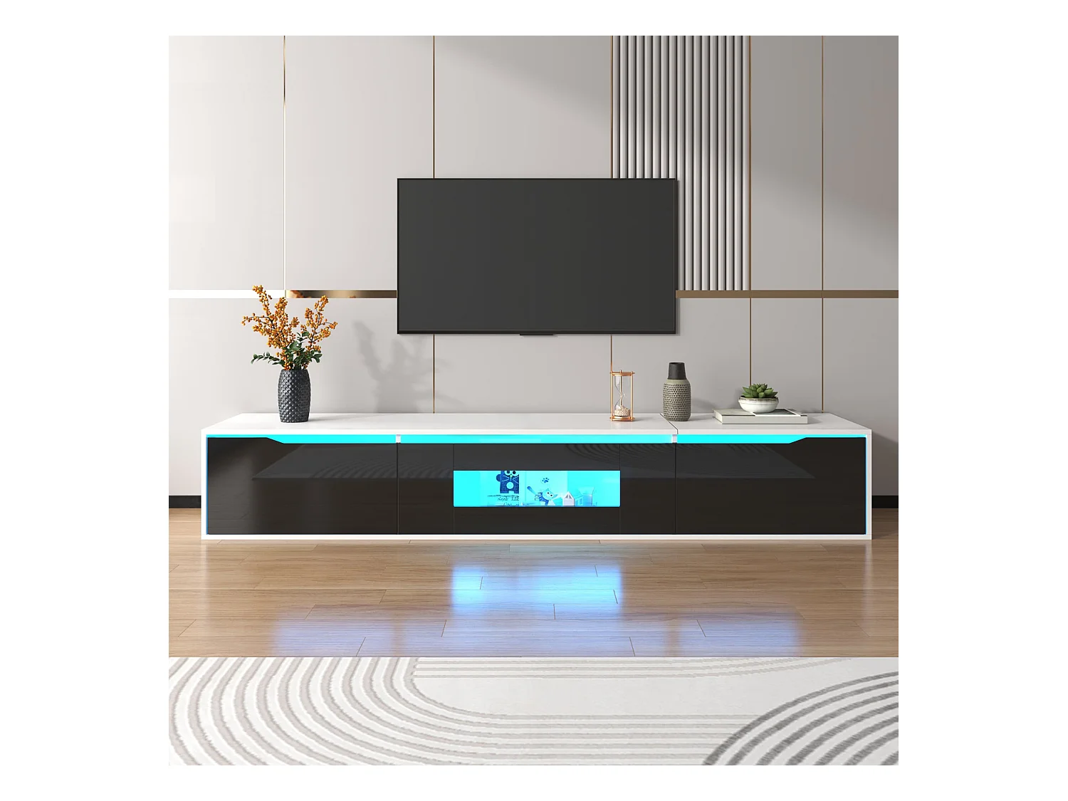 Lowboard Hochglanz-TV-Schrank mit farbwechselndem LED-Licht (180 × 30 × 35cm), TV-Board Fernsehschrank für Wohnzimmer Schlafzimmer
