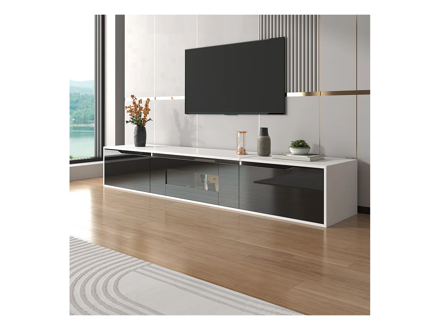 Lowboard Hochglanz-TV-Schrank mit farbwechselndem LED-Licht (180 × 30 × 35cm), TV-Board Fernsehschrank für Wohnzimmer Schlafzimmer