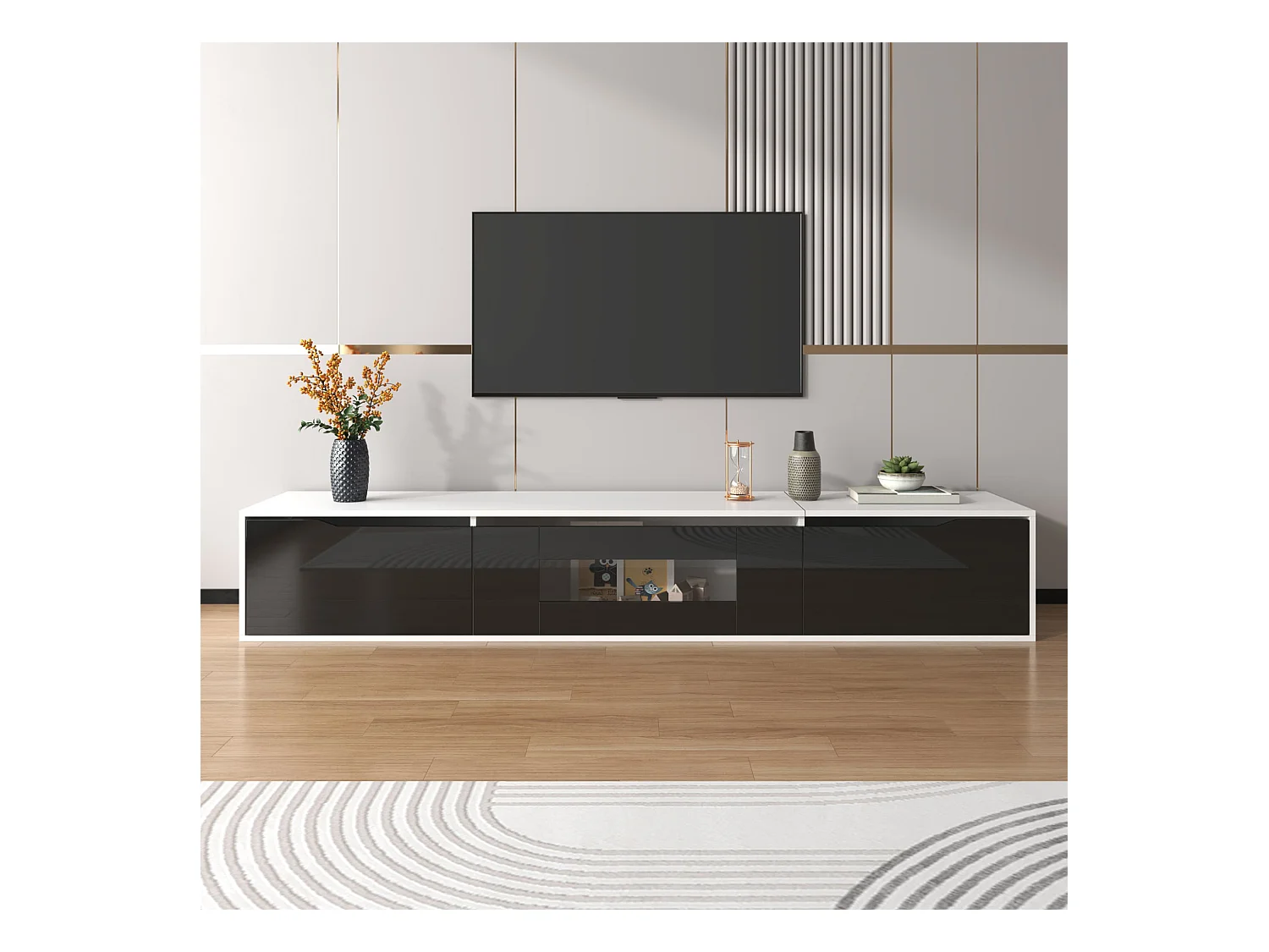 Lowboard Hochglanz-TV-Schrank mit farbwechselndem LED-Licht (180 × 30 × 35cm), TV-Board Fernsehschrank für Wohnzimmer Schlafzimmer