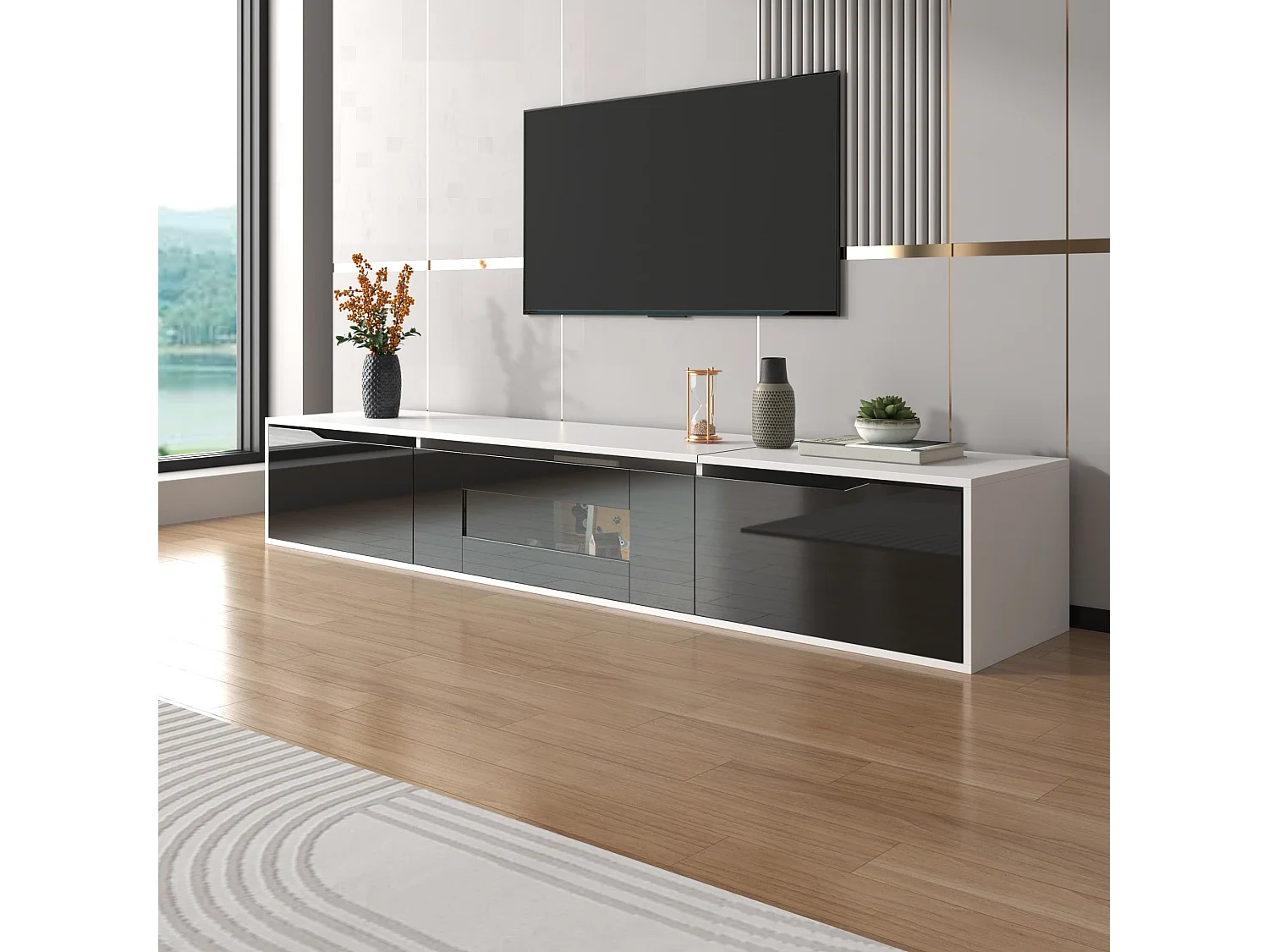 Lowboard Hochglanz-TV-Schrank mit farbwechselndem LED-Licht (180 × 30 × 35cm), TV-Board Fernsehschrank für Wohnzimmer Schlafzimmer