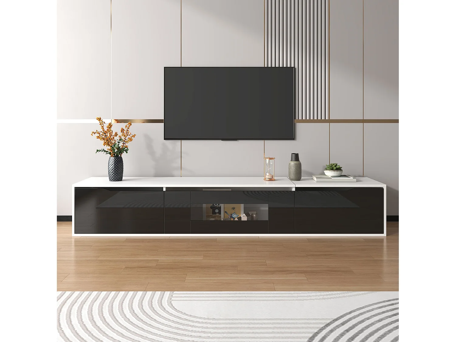 Lowboard Hochglanz-TV-Schrank mit farbwechselndem LED-Licht (180 × 30 × 35cm), TV-Board Fernsehschrank für Wohnzimmer Schlafzimmer
