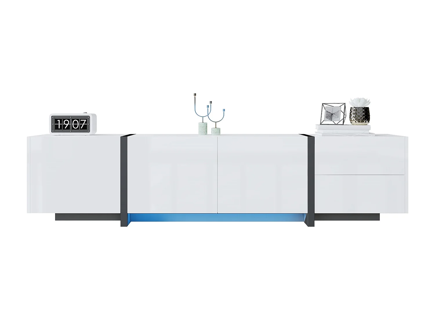 Lowboard TV-Schrank Hochglanzschrank in Schwarz-weißes Ausführung (170 × 30 × 39 cm), TV-Board Fernsehschrank Kommode für Wohnzimmer Schlafzimmer