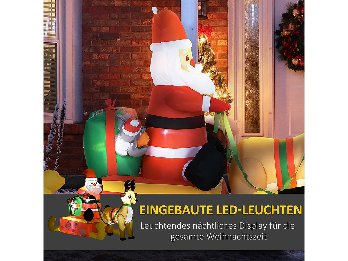 Aufblasbare Weihnachtsdeko mit LED-Beleuchtung Weihnachtsmann Weihnachtsbeleuchtung 1,22 m