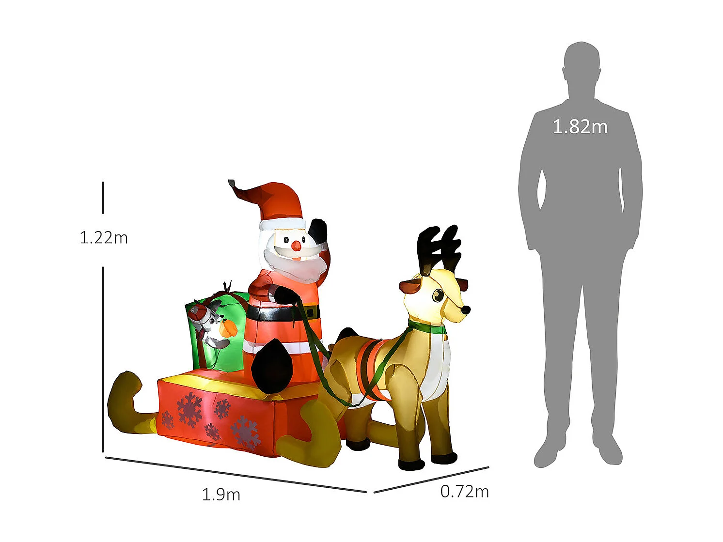 Aufblasbare Weihnachtsdeko mit LED-Beleuchtung Weihnachtsmann Weihnachtsbeleuchtung 1,22 m