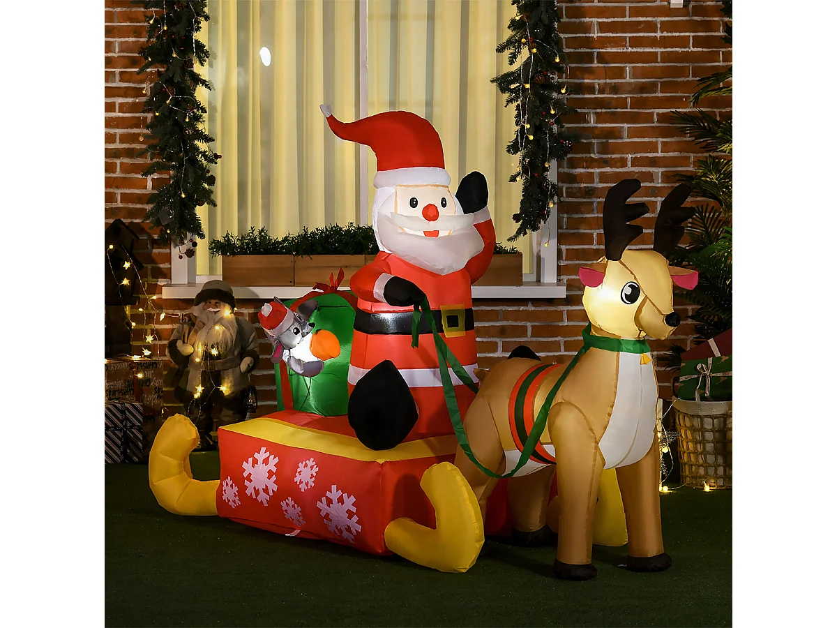 Aufblasbare Weihnachtsdeko mit LED-Beleuchtung Weihnachtsmann Weihnachtsbeleuchtung 1,22 m