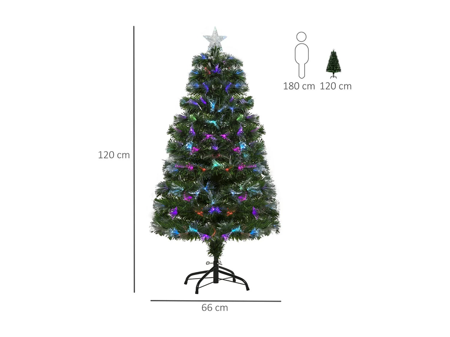 Weihnachtsbaum mit LED-Lichter und Sternspitze Künstlichen Weihnachten Tannenbaum 66cm x 66cm x 120cm Grün
