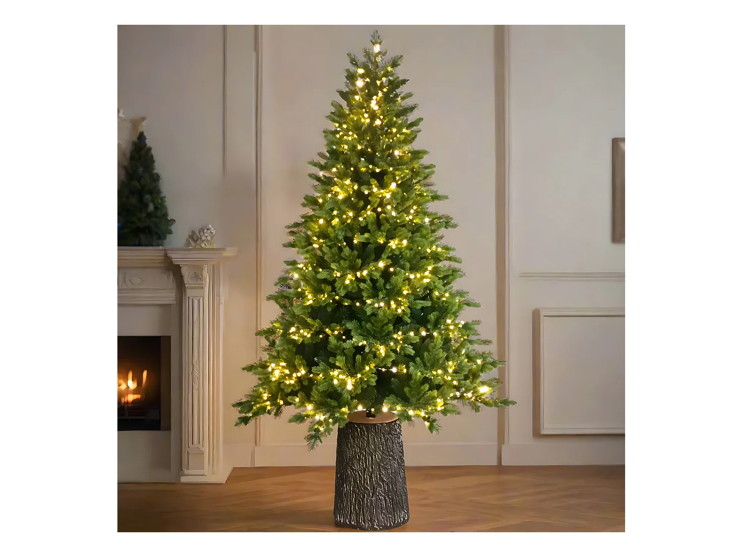 Árbol de Navidad con LEDs y moderno tronco "Italia" en PE con efecto Real Touch, 270 cm de altura.
