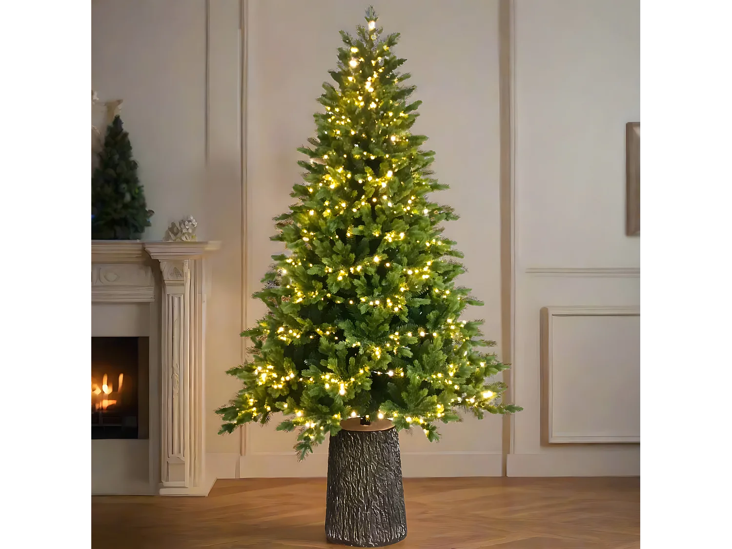 Sapin de Noël avec LED et tronc moderne "Italia" en PE avec effet Real Touch, hauteur 270 cm.