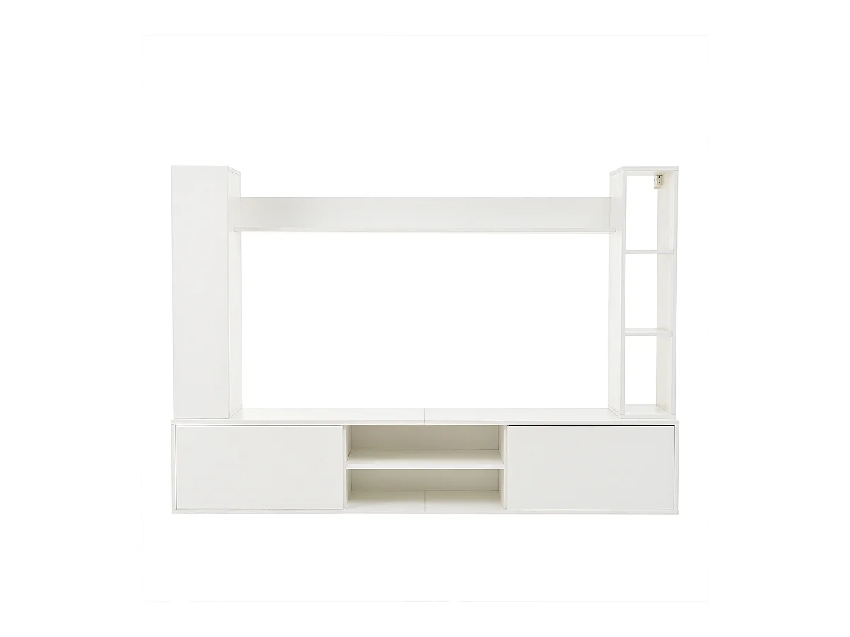 TV Wohnwand-set mit Vitrinen inkl.TV-Board, Standregal und 2 Wandregal TV Wohnzimmermöbel-Set bis 80' 180*35*33.5cm Weiß