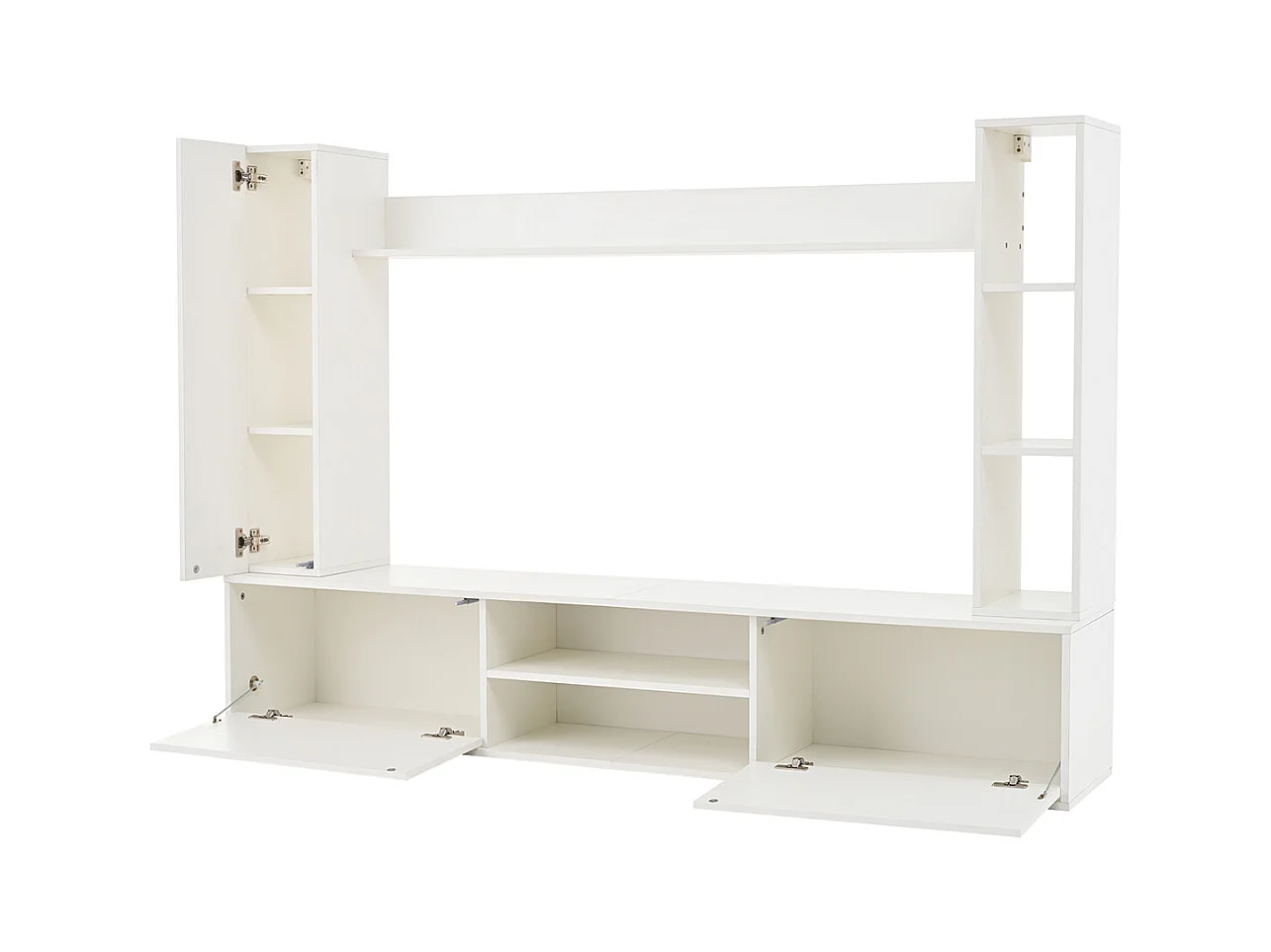 TV Wohnwand-set mit Vitrinen inkl.TV-Board, Standregal und 2 Wandregal TV Wohnzimmermöbel-Set bis 80' 180*35*33.5cm Weiß