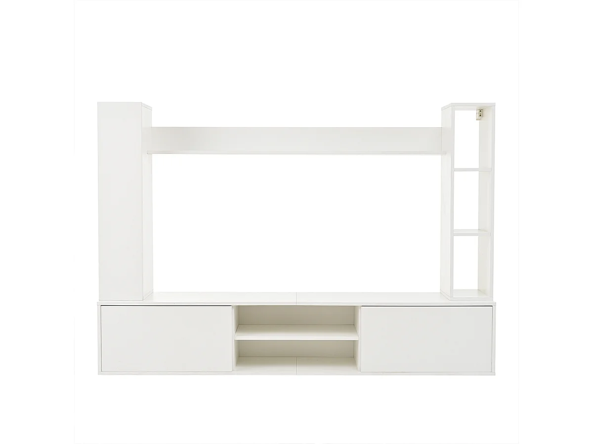 TV Wohnwand-set mit Vitrinen inkl.TV-Board, Standregal und 2 Wandregal TV Wohnzimmermöbel-Set bis 80' 180*35*33.5cm Weiß