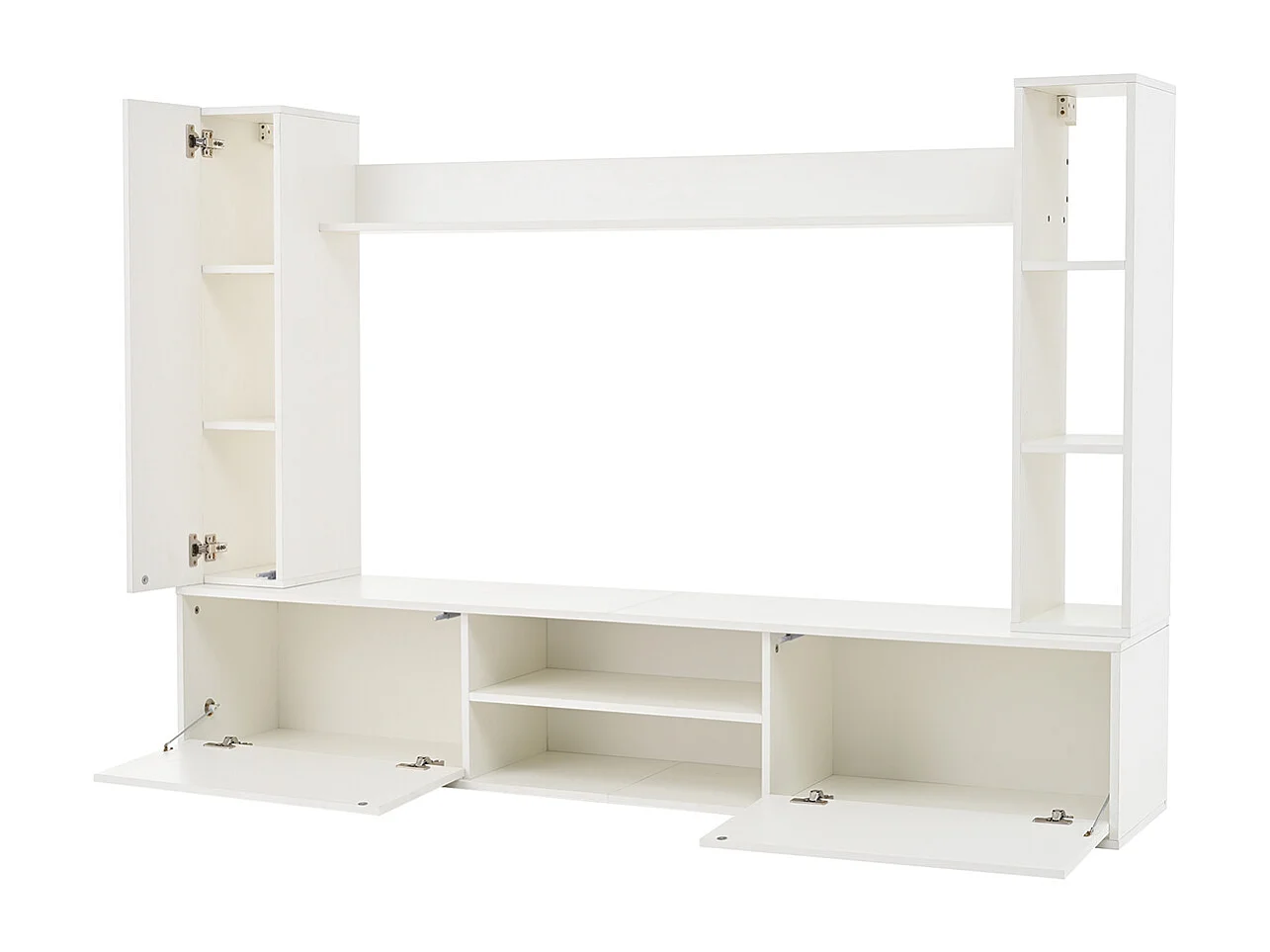 TV Wohnwand-set mit Vitrinen inkl.TV-Board, Standregal und 2 Wandregal TV Wohnzimmermöbel-Set bis 80' 180*35*33.5cm Weiß