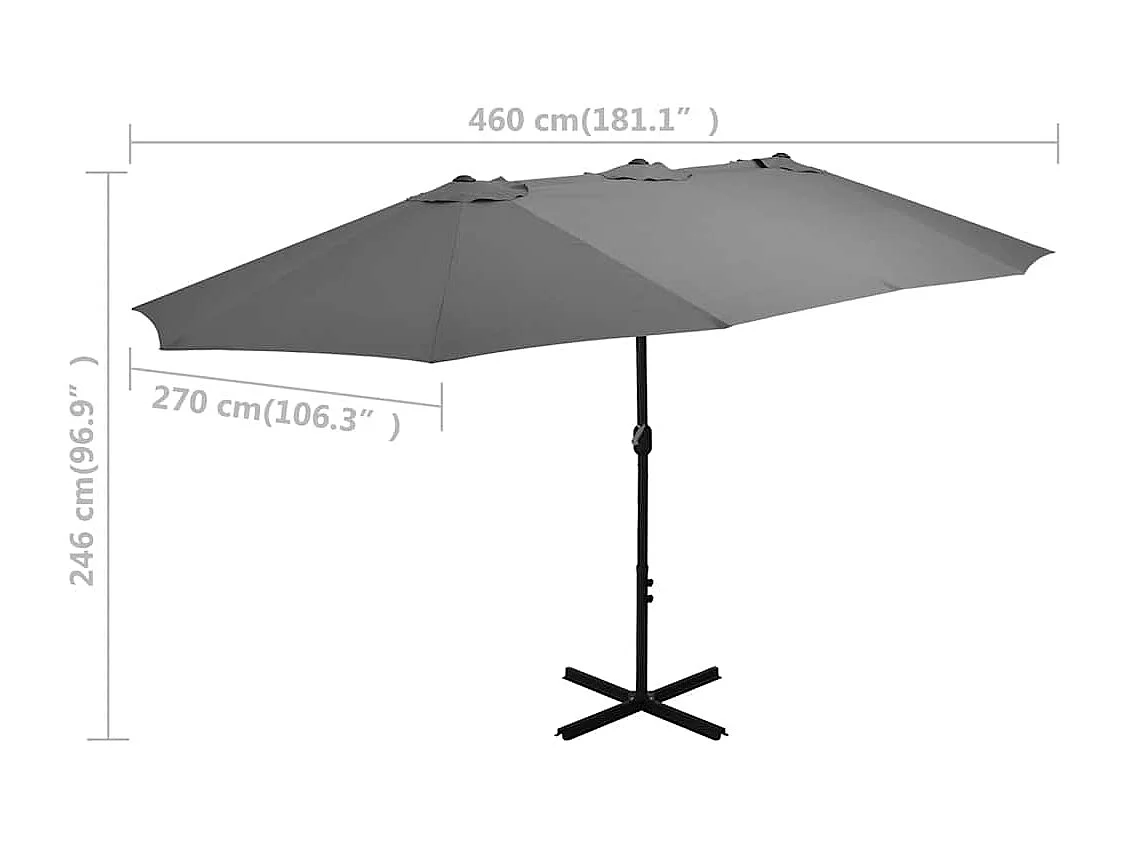Parasol d'extérieur-Parasol de jardin poteau en aluminium 460x270 cm anthracite