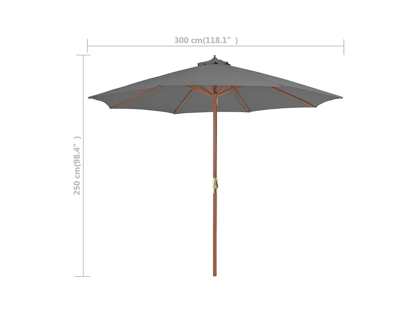 Parasol d'extérieur | Parasol de jardin avec mât en bois 300 cm anthracite