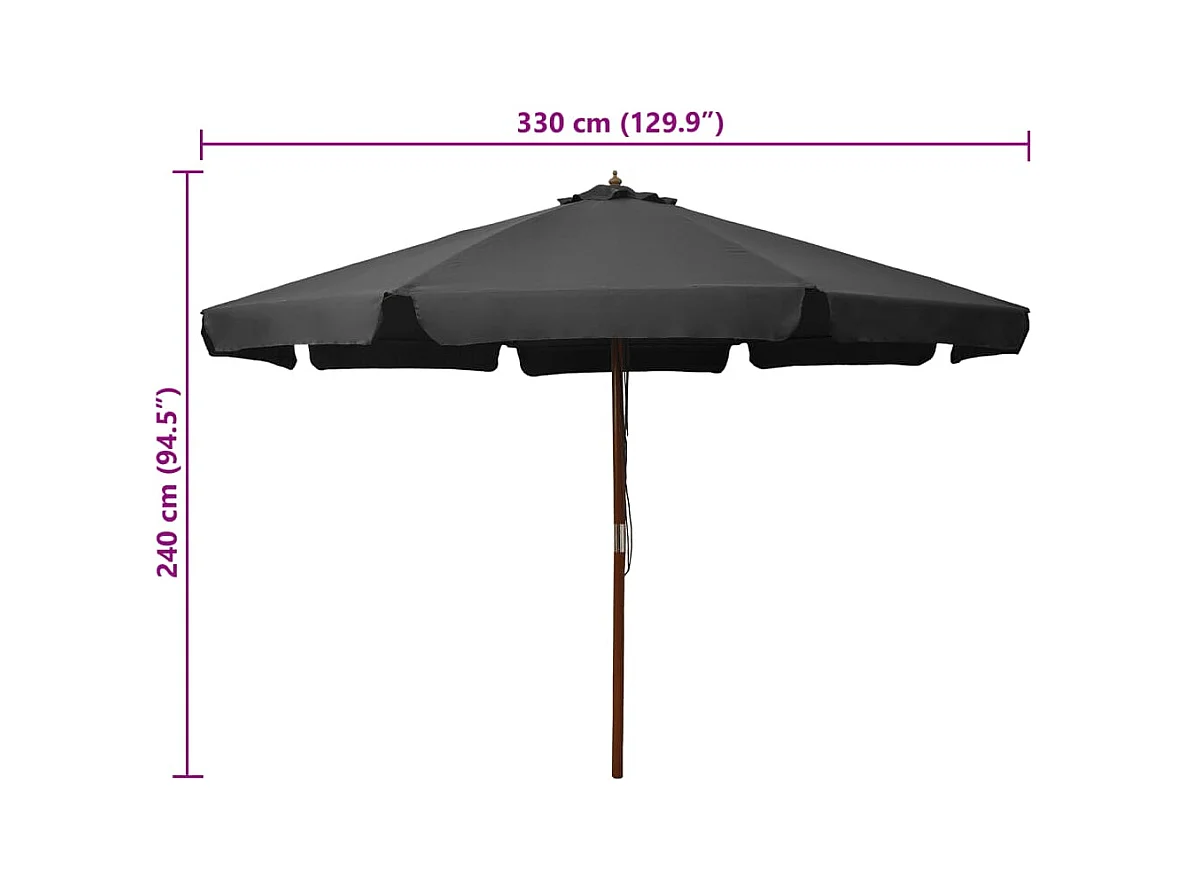 Parasol d'extérieur | Parasol de jardin avec mât en bois 330 cm Anthracite