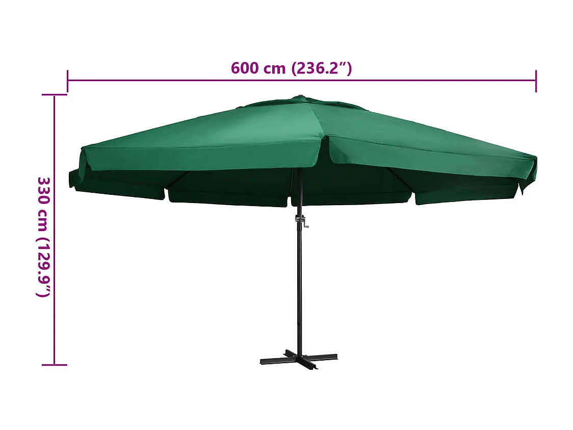 Parasol de jardin-Parasol d'extérieur avec mât en aluminium 600 cm vert