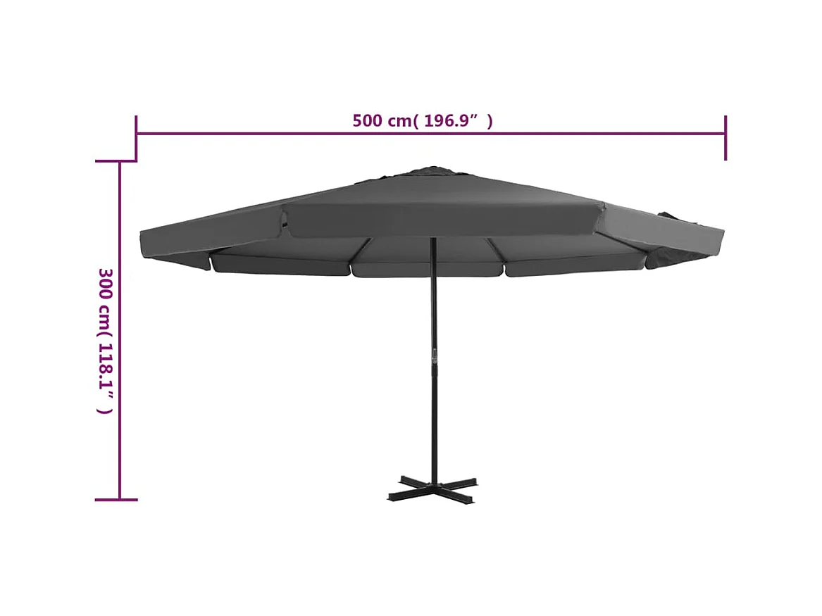 Parasol d'extérieur | Parasol de jardin avec mât en aluminium 500 cm anthracite