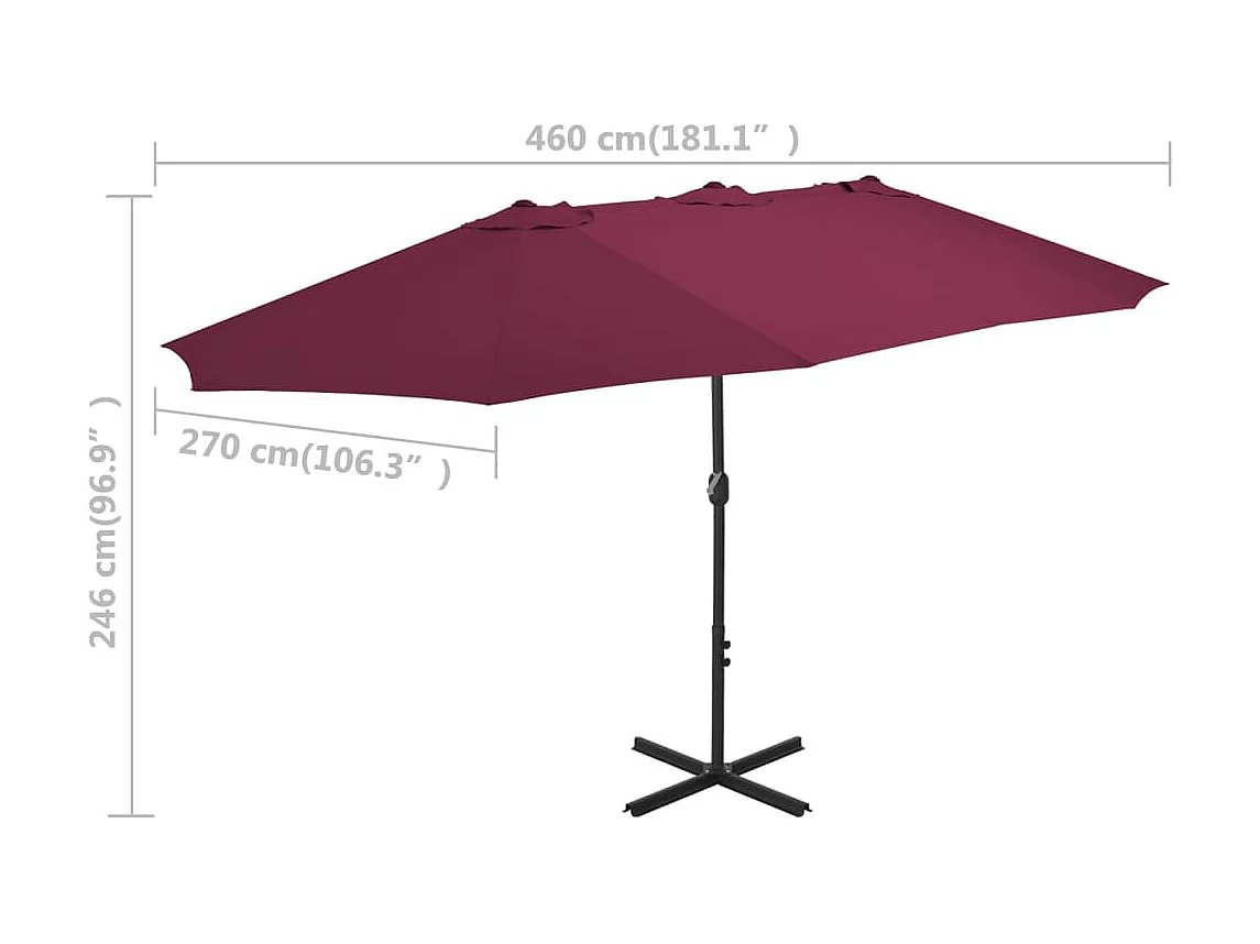 Parasol d'extérieur | Parasol de jardin avec mât en aluminium rouge bordeaux