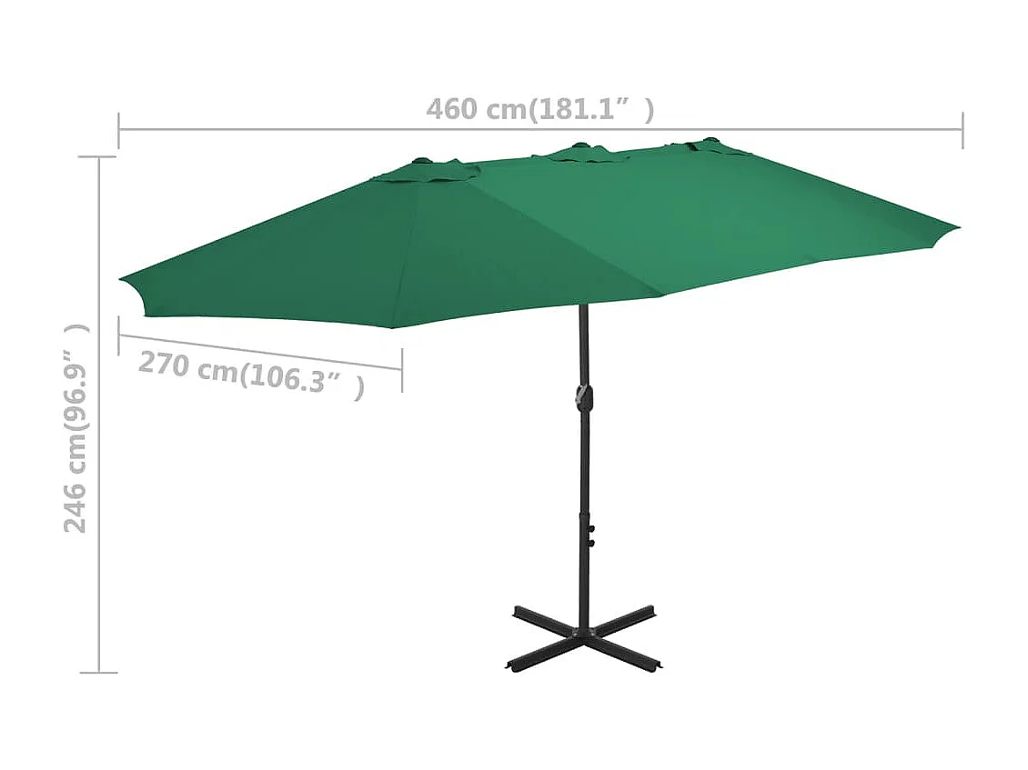Parasol d'extérieur-Parasol de jardin et mât en aluminium 460x270 cm vert