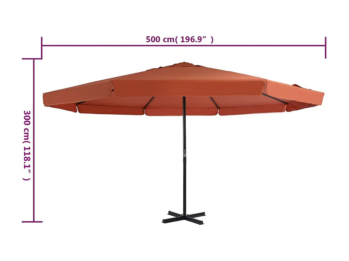 Parasol d'extérieur | Parasol de jardin avec mât en aluminium 500 cm terre cuite