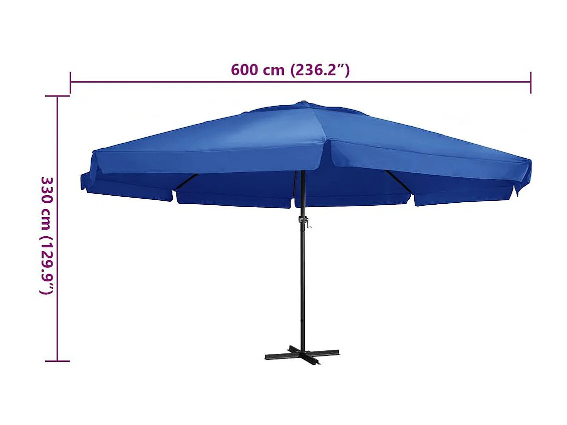 Parasol de jardin-Parasol d'extérieur avec mât en aluminium 600 cm bleu azuré