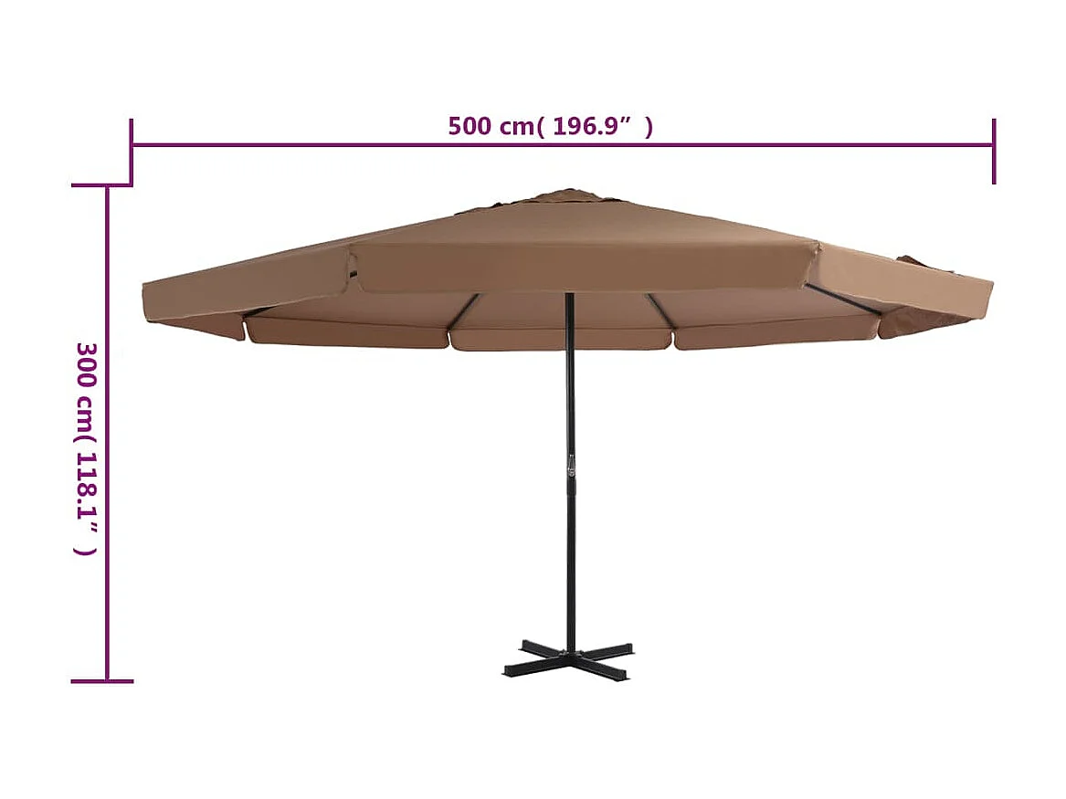 Parasol d'extérieur | Parasol de jardin avec poteau en aluminium 500 cm Taupe