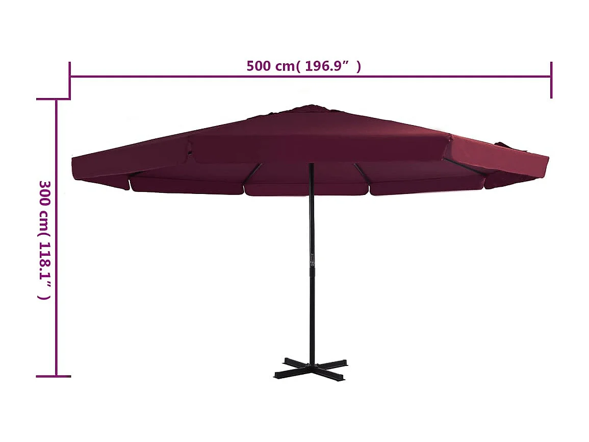 Parasol d'extérieur | Parasol de jardin avec mât en aluminium 500 cm rouge bordeaux