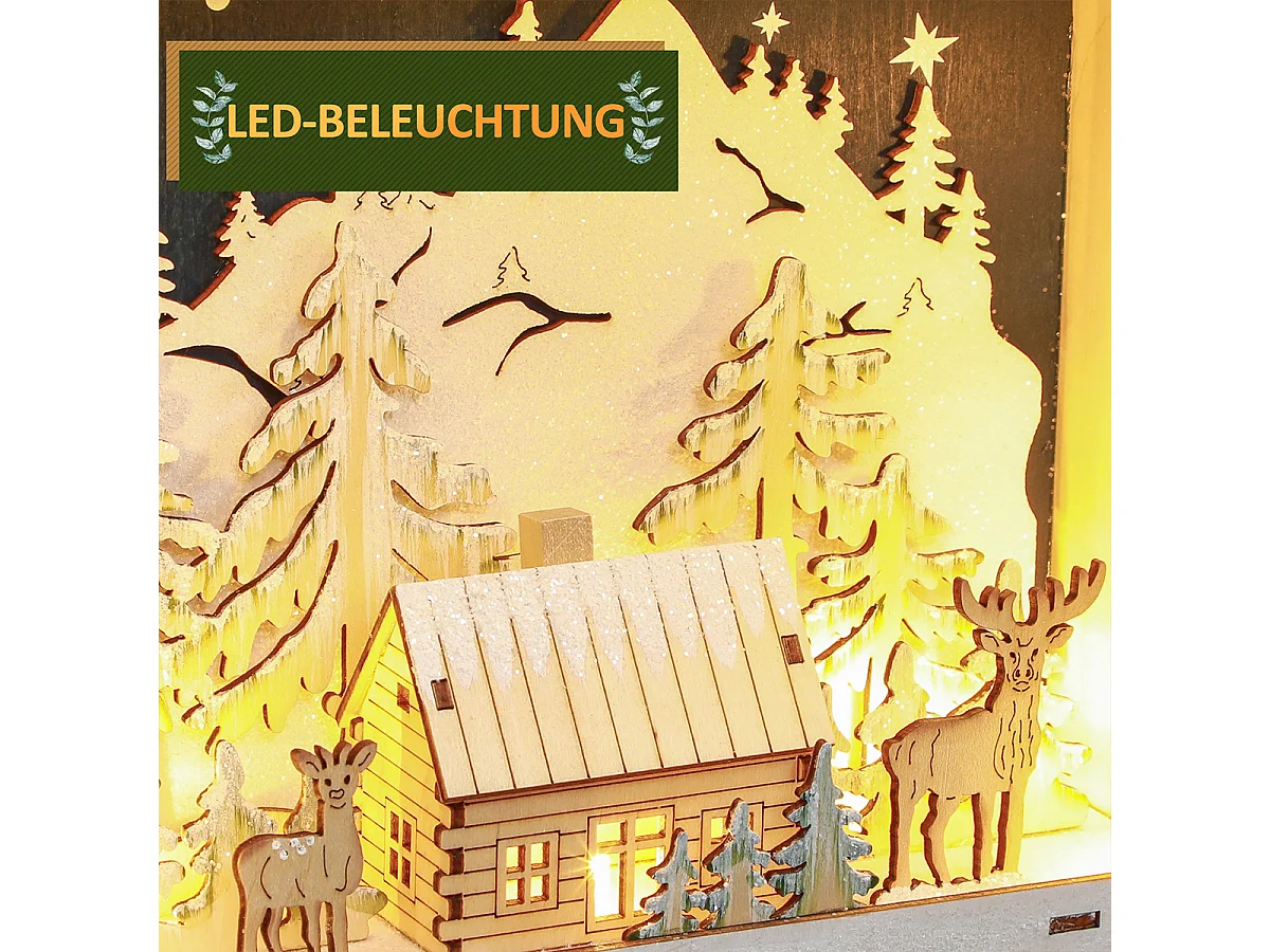 Weihnachtskalender mit LED-Lichtern und 24 Schubladen Adventskalender Weihnachtsdekoration 34 x 7 x 34 cm Rot