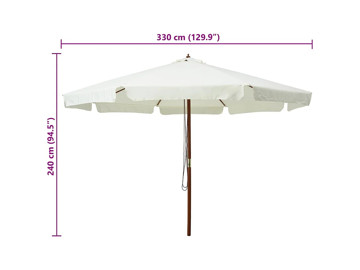 Parasol d'extérieur | Parasol de jardin avec mât en bois 330 cm blanc sable