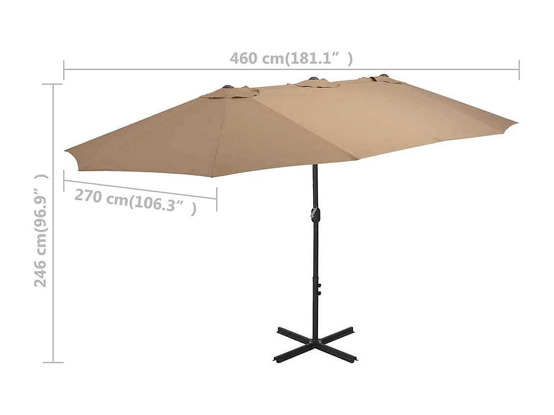 Parasol d'extérieur-Parasol de jardin et poteau en aluminium 460x270 cm taupe