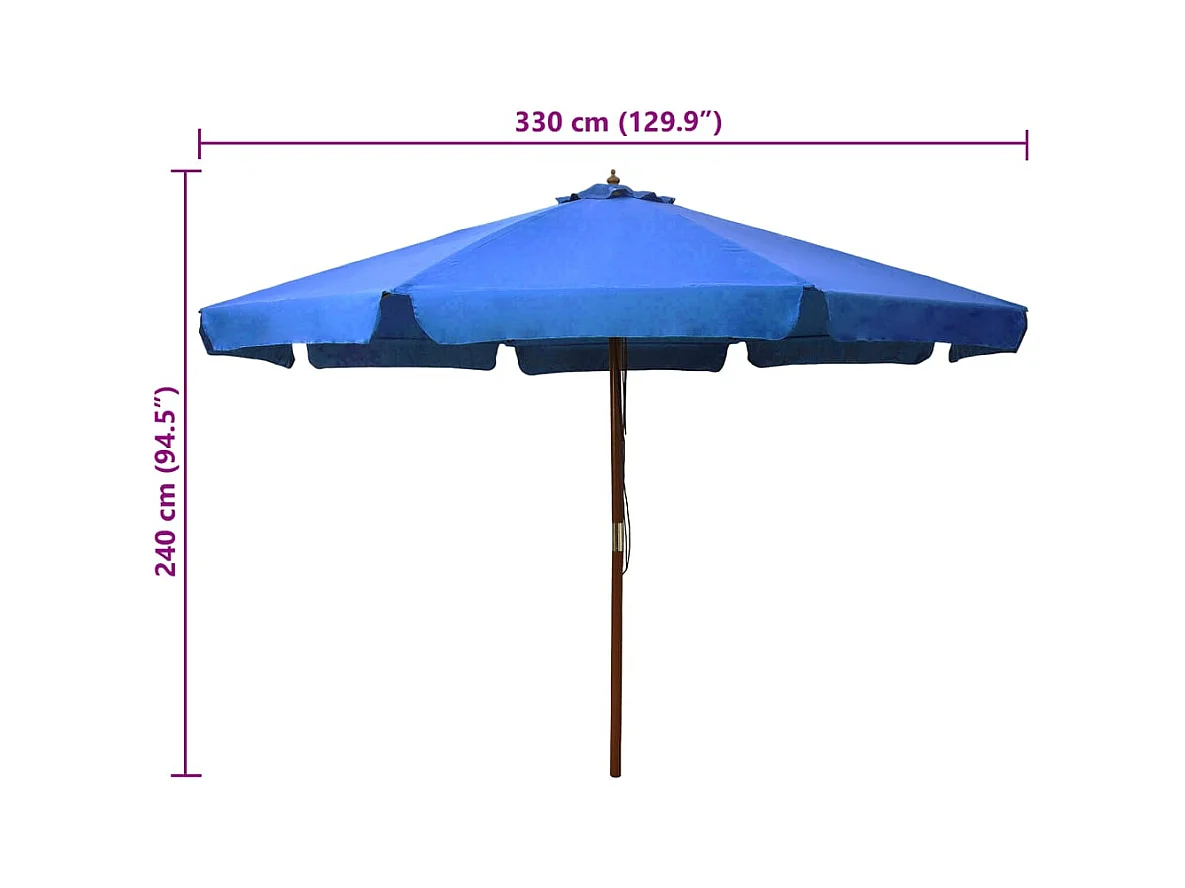 Parasol d'extérieur | Parasol de jardin avec mât en bois 330 cm Bleu azuré