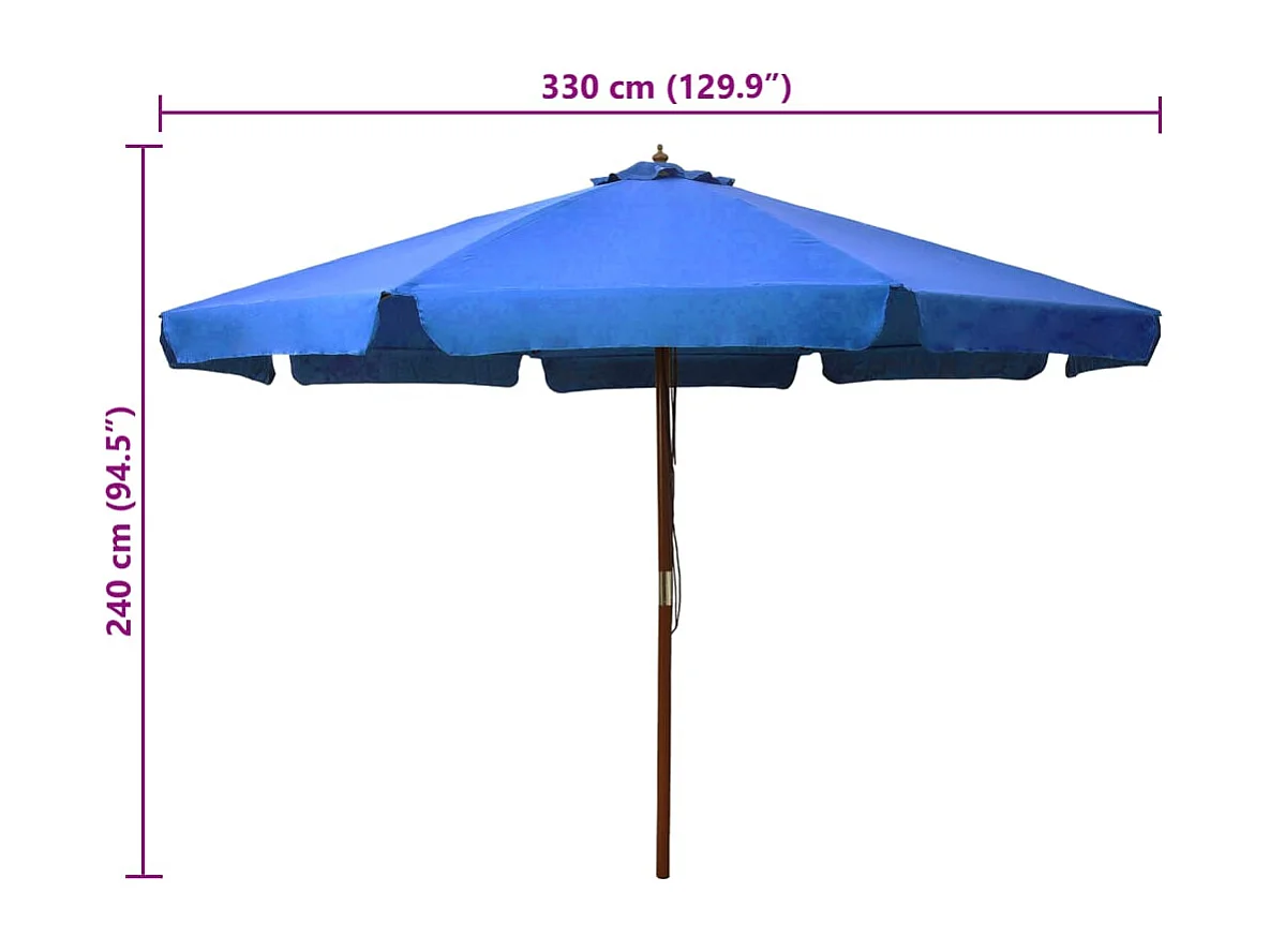 Parasol d'extérieur | Parasol de jardin avec mât en bois 330 cm Bleu azuré