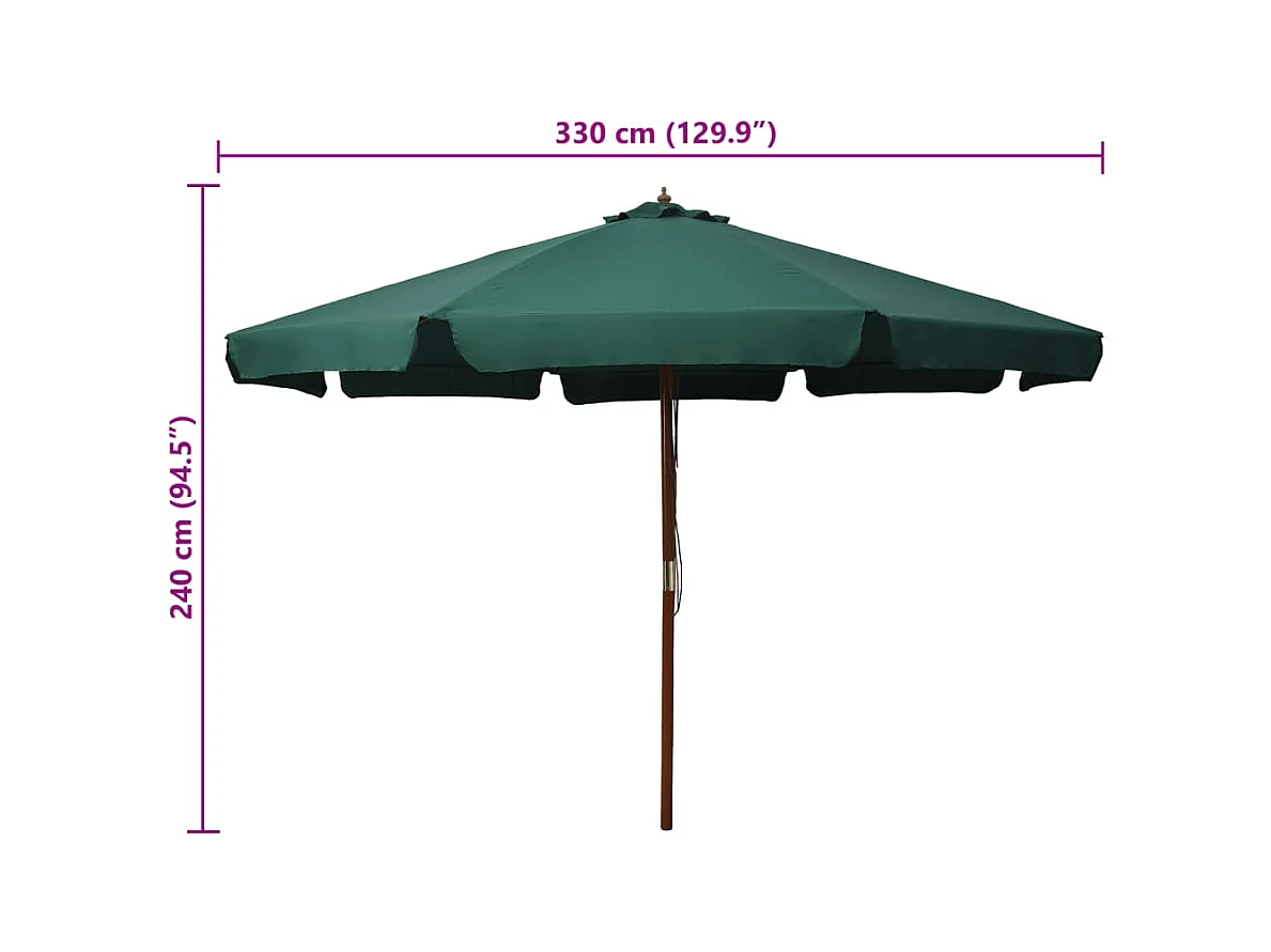 Parasol d'extérieur | Parasol de jardin avec mât en bois 330 cm Vert