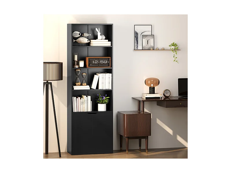 Bibliothèque étagère 180 cm armoire 2 portes DERBY noire