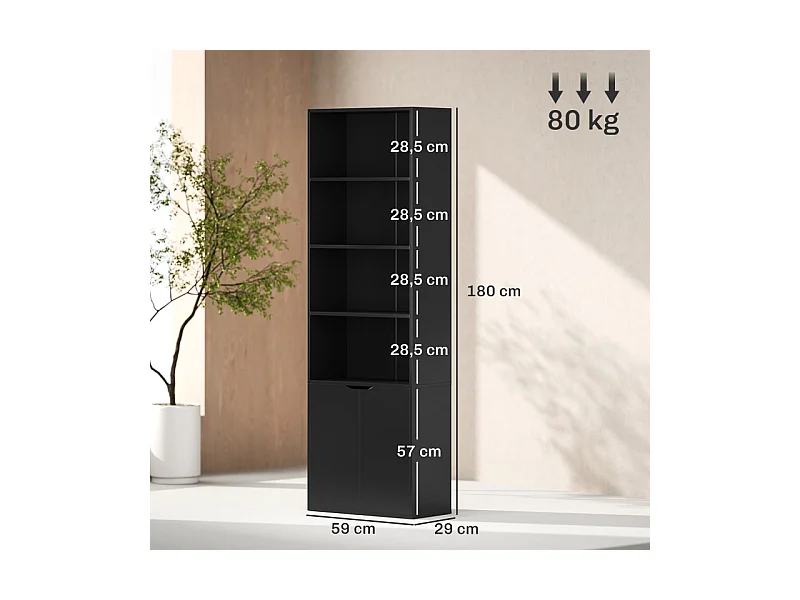 Bibliothèque étagère 180 cm armoire 2 portes DERBY noire