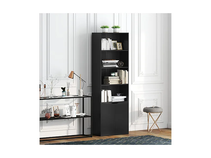 Bibliothèque étagère 180 cm armoire 2 portes DERBY noire
