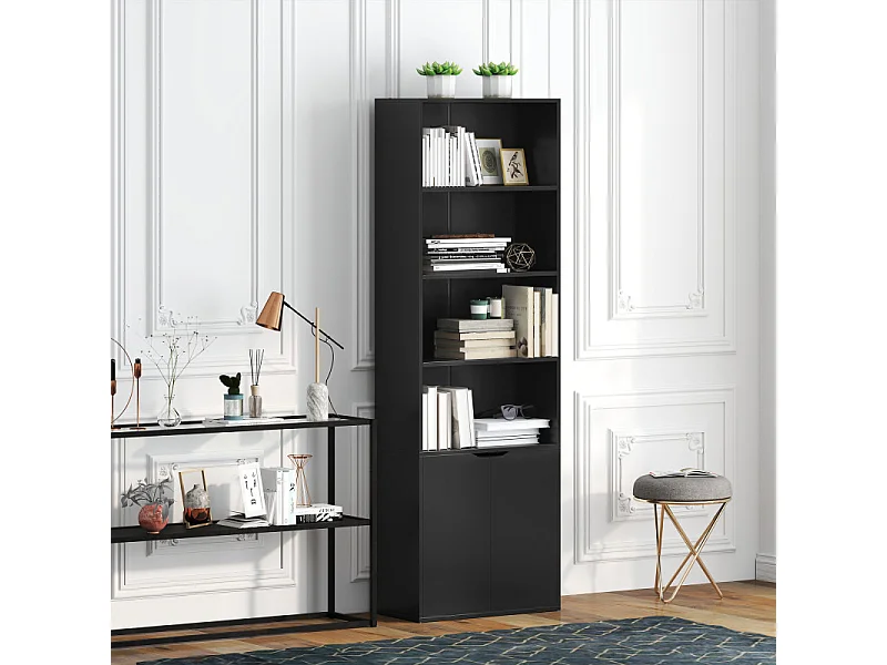Bibliothèque étagère 180 cm armoire 2 portes DERBY noire