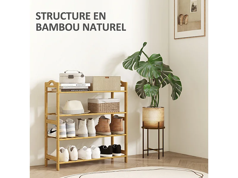 Étagère à chaussures 4 niveaux PABLO bambou naturel