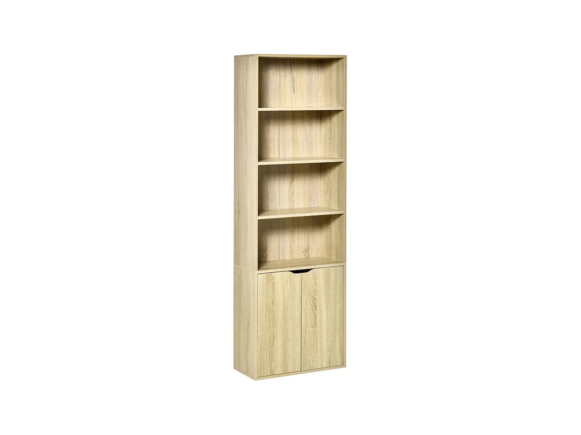 Bibliothèque étagère 180 cm armoire 2 portes KERRY effet bois clair